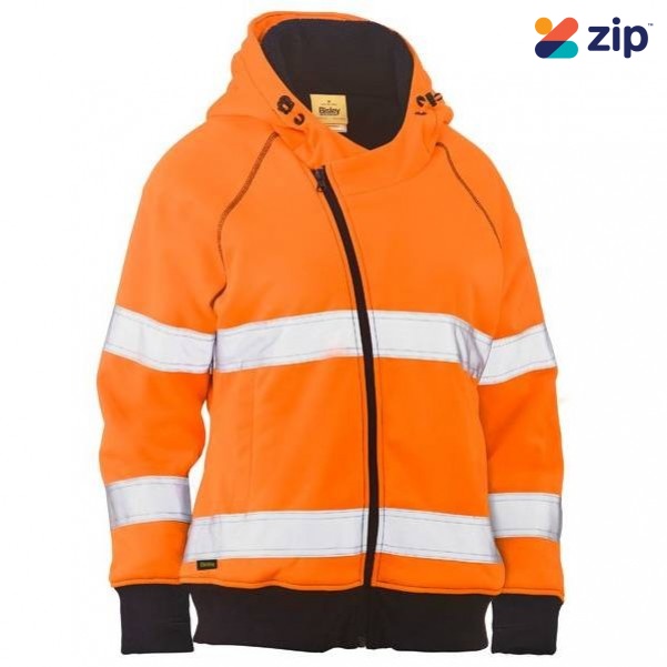 Bisley BKL6819T_BF61 - 100% Polyester Orange Women's Taped HI VIS Fleece Zip Front Hoodie